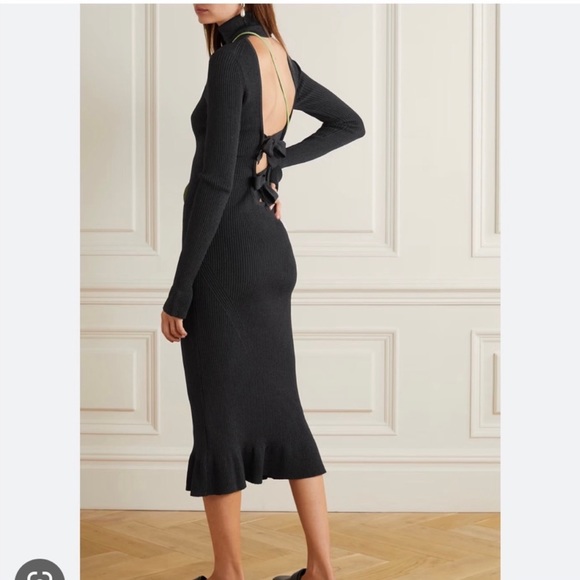 Ganni Open-Back Ruffled Rib-Knit Midi Dress dark navy sz medium NWT - Picture 9 of 16